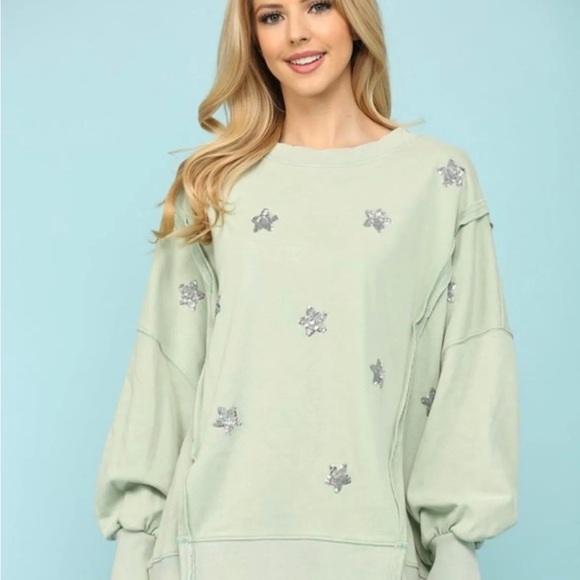 Blue Velvet Tops - Blue Velvet Mint Green Starstruck Sweatshirt